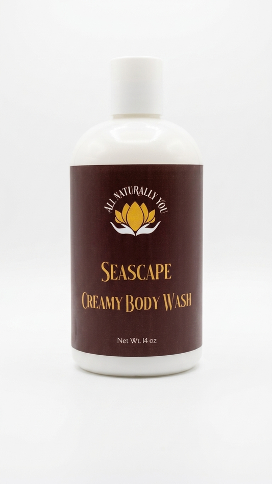 Bottle of Seascape Creamy Body Wash on a white background